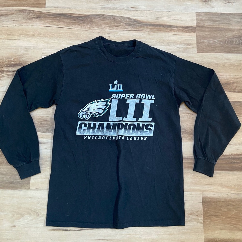 NFL Philadelphia Eagles Super Bowl LII Champions T-Shirt M Long Sleeve Black